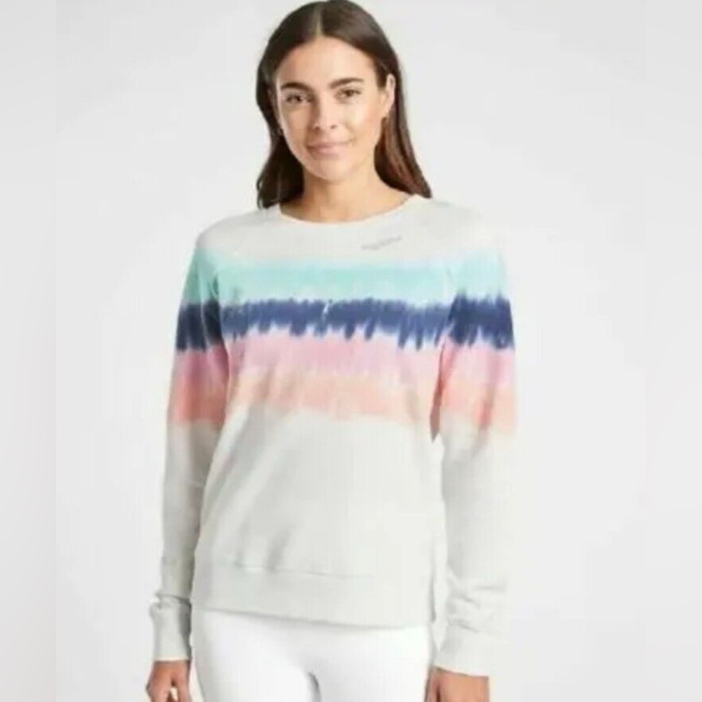 ATHLETA Sundown Tie Dye Stripe Rainbow Pride Sweatshirt Medium. NWOT